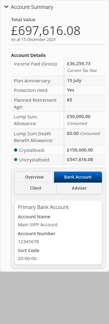 Role-Adviser > 05 Account Summary > Summary tabs